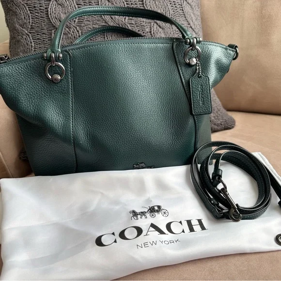 Coach Kacey crossbody bag dark green pebbled leather gunmetal hardware - Picture 2 of 12